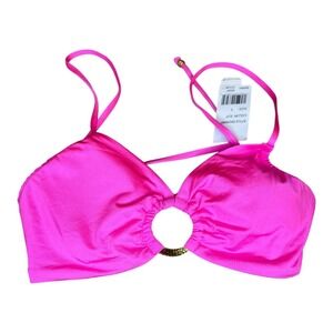 Sunshine 79 Ring Detail Bikini Top Hot Pink Swim Top Beach Pool Party Size 4 NWT